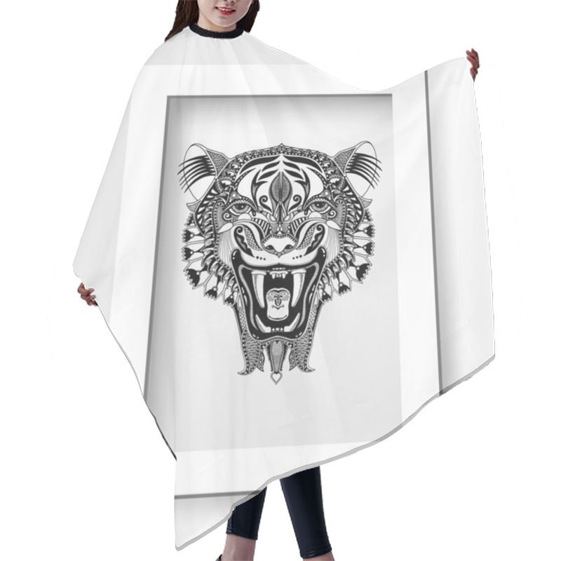 Personality  Black Drawing Head Tiger Drawing With The Opened Fall In White M Hair Cutting Cape