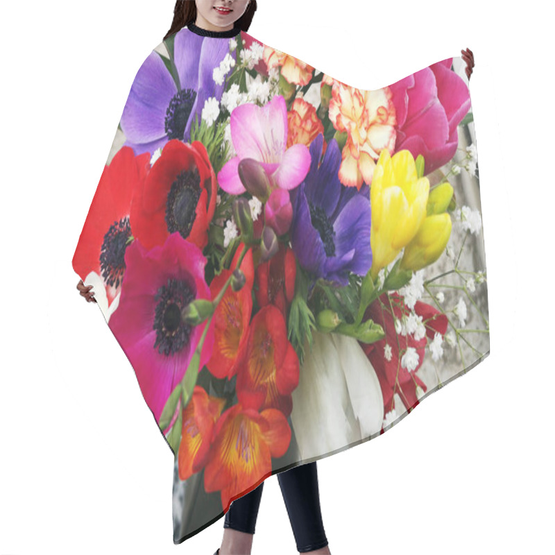 Personality  Beautiful Spring Blossoms Flowers As Background Fresia,tulipes And Poppies Hair Cutting Cape