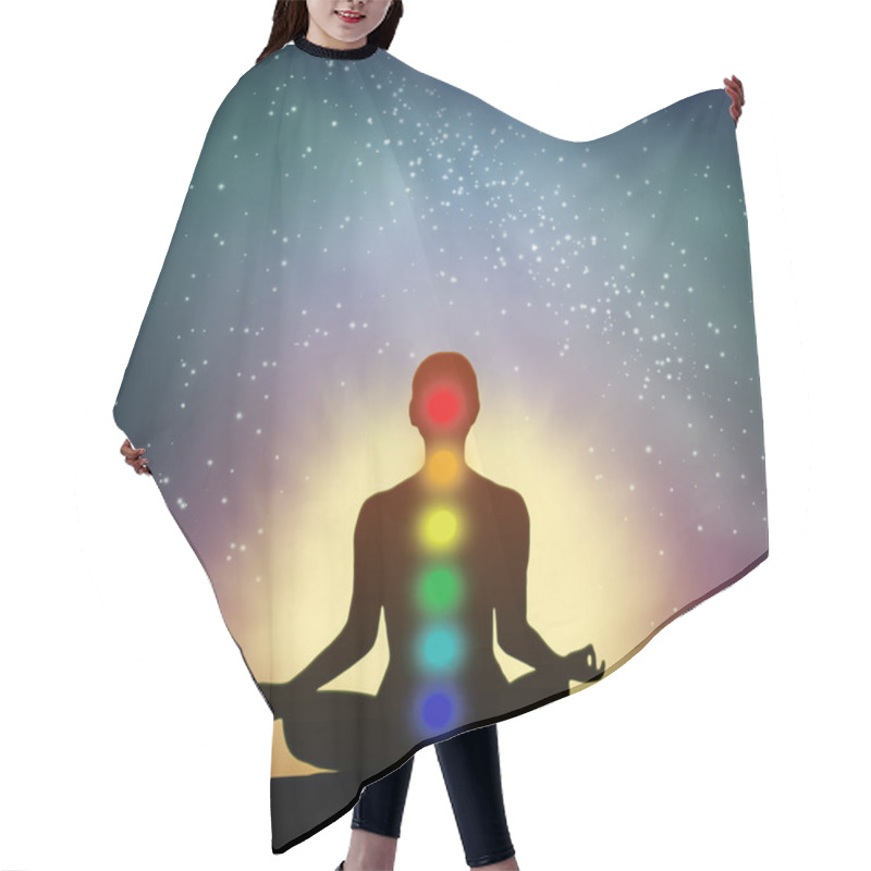 Personality  Night Sky With Stars And Silhouette Of A Human Practicing Yoga. Hair Cutting Cape