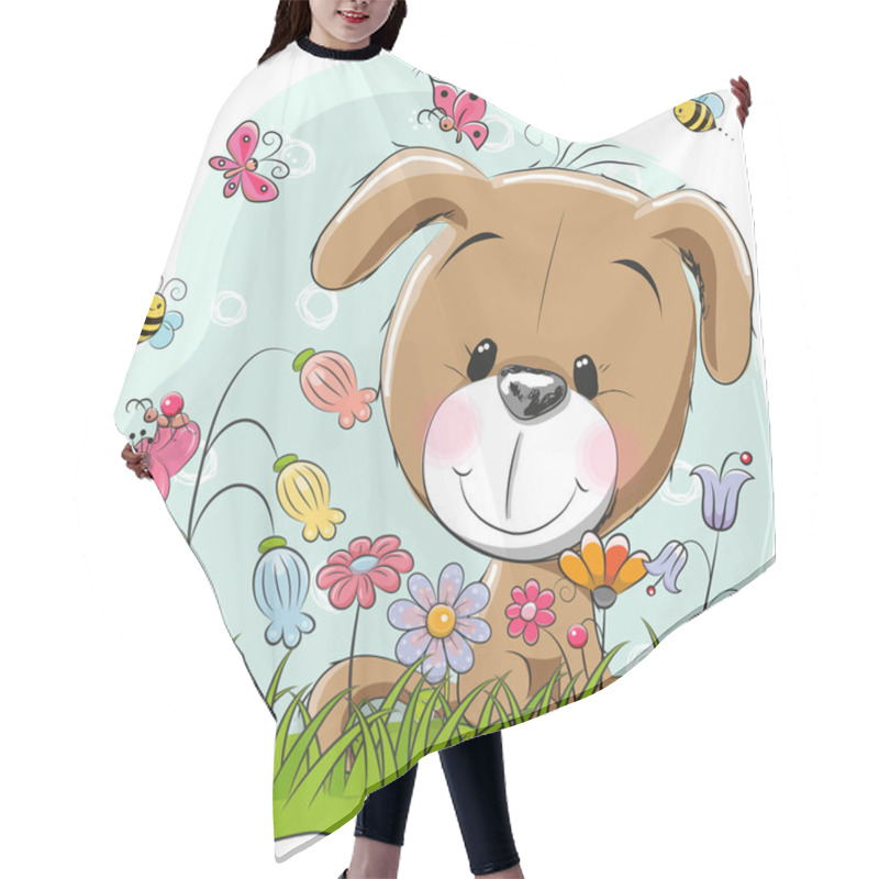 Personality  Cute Cartoon Puppy On A Meadow Hair Cutting Cape