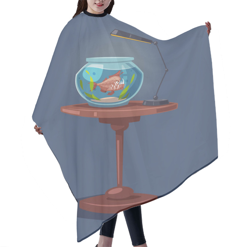 Personality  Aquarium With Clear Water. Cartoon Vector Illustration Hair Cutting Cape