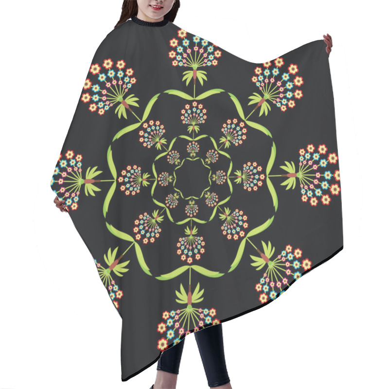 Personality  Round Floral European Culture Inspired Embroidery On Black Background Hair Cutting Cape