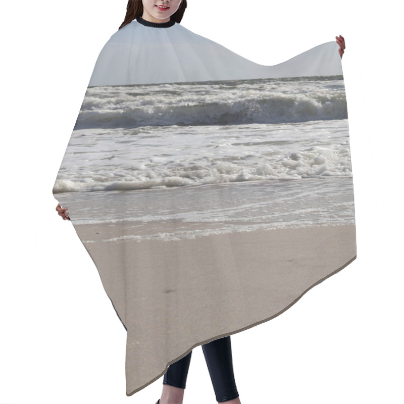 Personality  Ocean Waves Crashing On Sandy Beach With Foam And Ripples Hair Cutting Cape