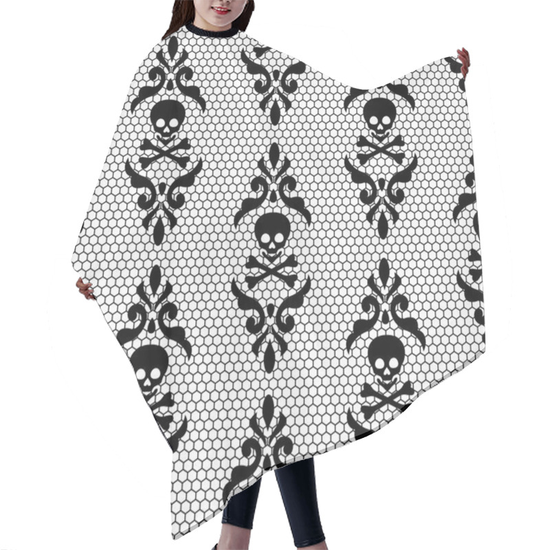 Personality  Seamless Black Skulls Pattern Hair Cutting Cape