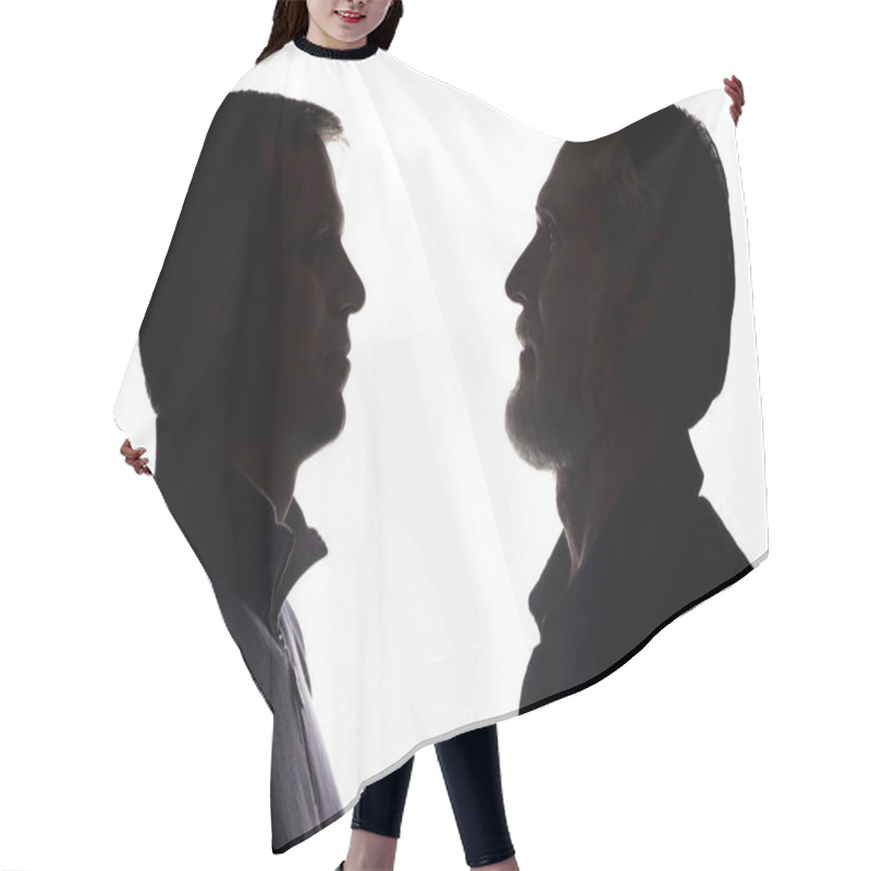 Personality  Face Portrait Old Father And Adult Son Opposite - Silhouette, Family Hair Cutting Cape