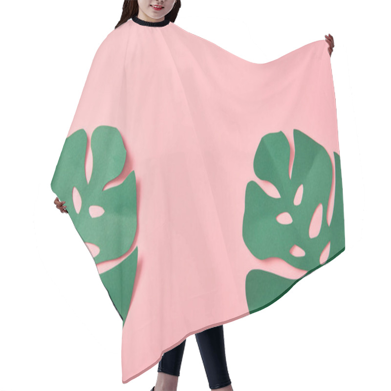 Personality  Top View Of Green Palm Leaves On Pink Background With Copy Space Hair Cutting Cape