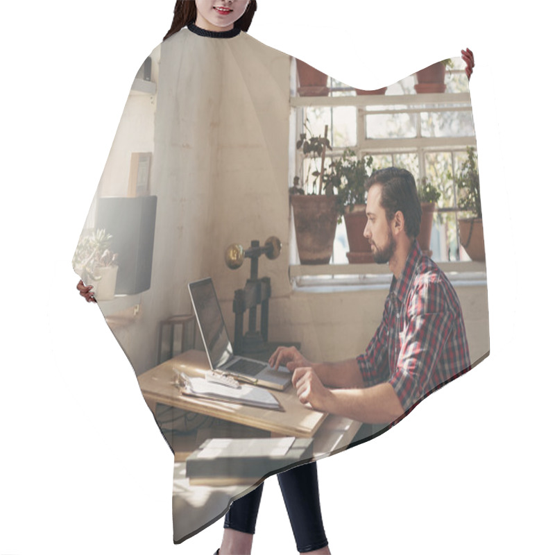 Personality  Designer Working In Creative Office Space Hair Cutting Cape