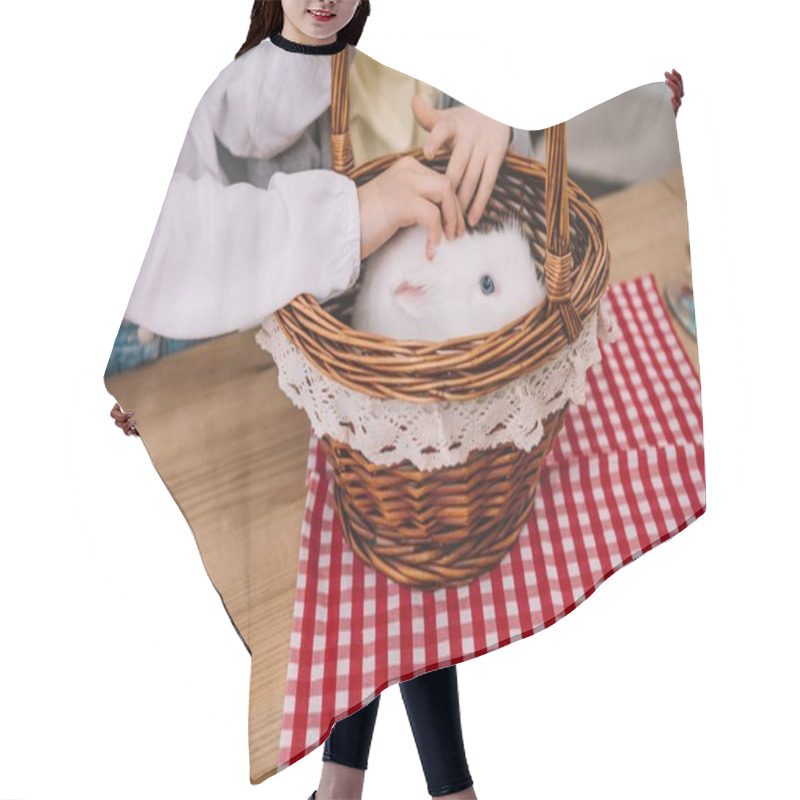 Personality  Cropped Shot Of Kids Playing With Rabbit In Basket Hair Cutting Cape