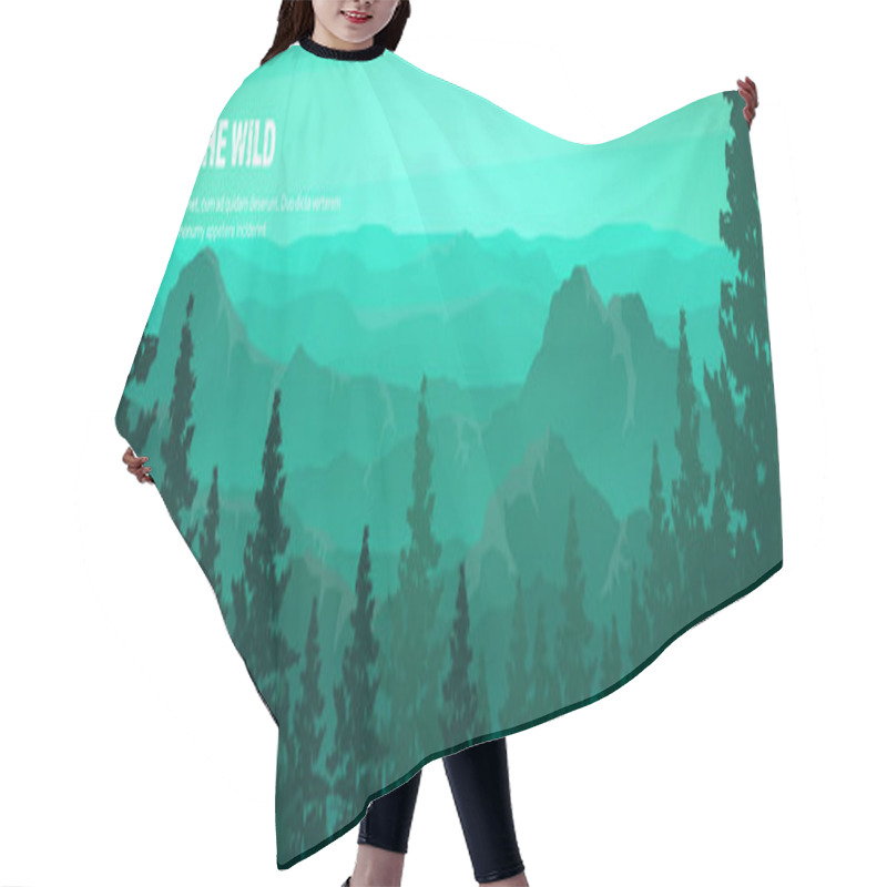 Personality  Mountains And Forest Header. Wild Nature Landscape. Travel And Adventure.Panorama. Into The Woods. Horizon Line.Trees,fogfog. Hair Cutting Cape