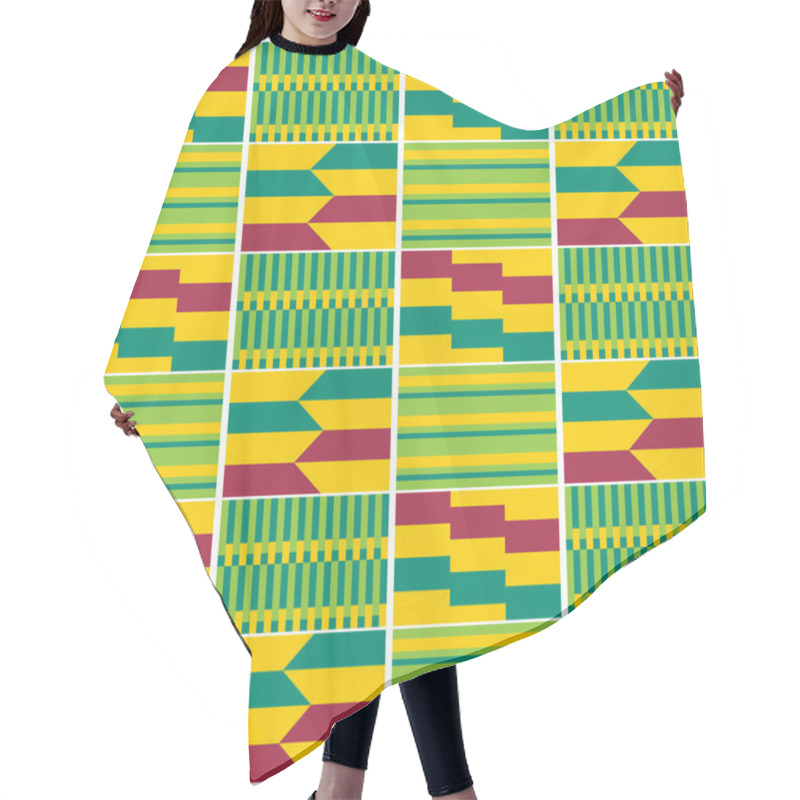 Personality  African Tribal Kente Cloth Style Vector Seamless Textile Pattern, Geometric Ghana Nwentoma Design  Hair Cutting Cape