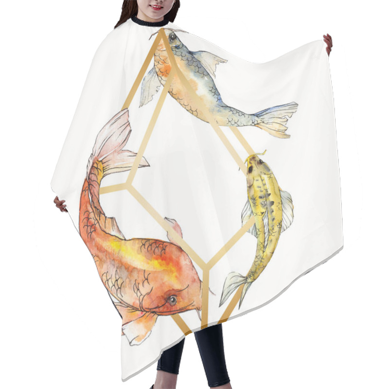 Personality  Watercolor Aquatic Underwater Tropical Fish Set. Red Sea And Exotic Fishes Inside: Goldfish. Frame Border Square. Hair Cutting Cape