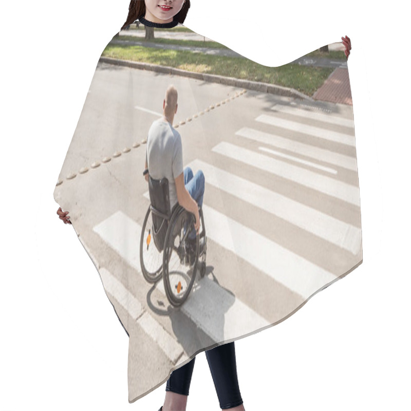 Personality  Handicapped Man In Wheelchair Crossing Street Road Hair Cutting Cape