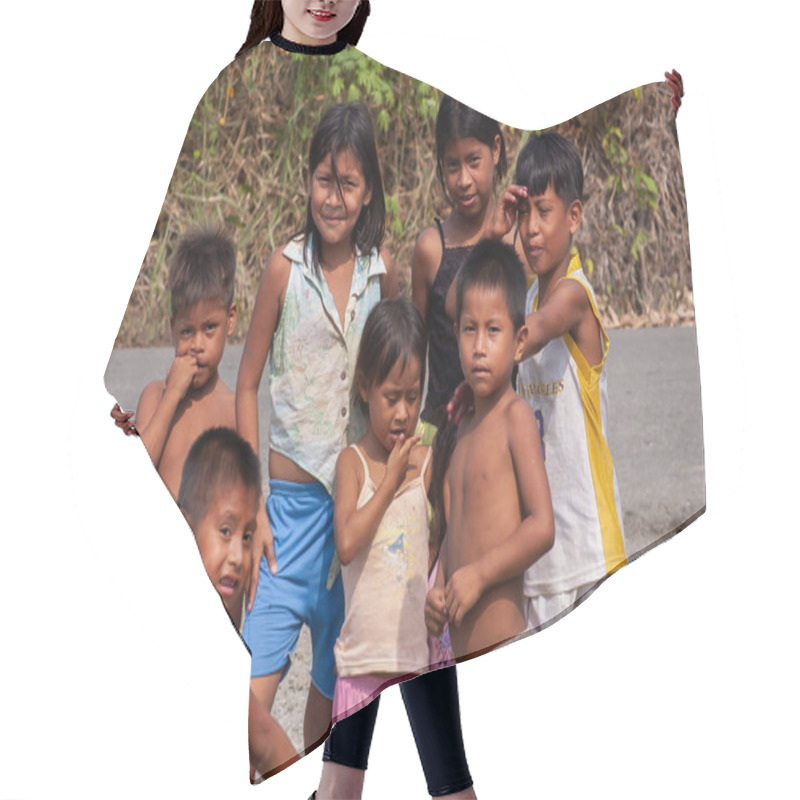 Personality  Darien Province, Panama. 07-18-2019. Indigenous Children Gathering In The Streets Of Yaviza To Play And Have A Good Time In The Darien Province, Panama, Central America, Hair Cutting Cape