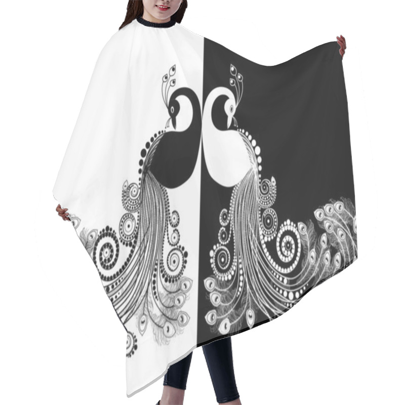 Personality  Peacock Black And White Hair Cutting Cape