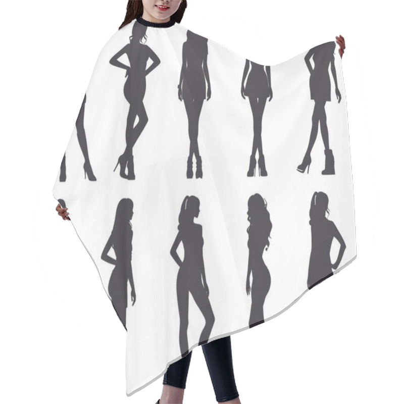 Personality  Silhouettes Of Diverse Female Figures In Various Poses, Showcasing Style And Elegance. Hair Cutting Cape