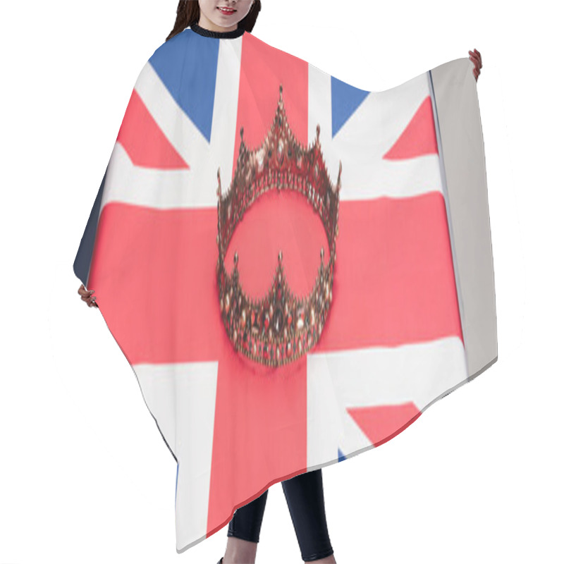 Personality  Golden Royal Crown On British Flag Isolated On Grey, Banner Hair Cutting Cape