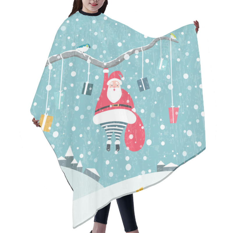 Personality  Santa Claus Hanging On Tree Branch Hair Cutting Cape