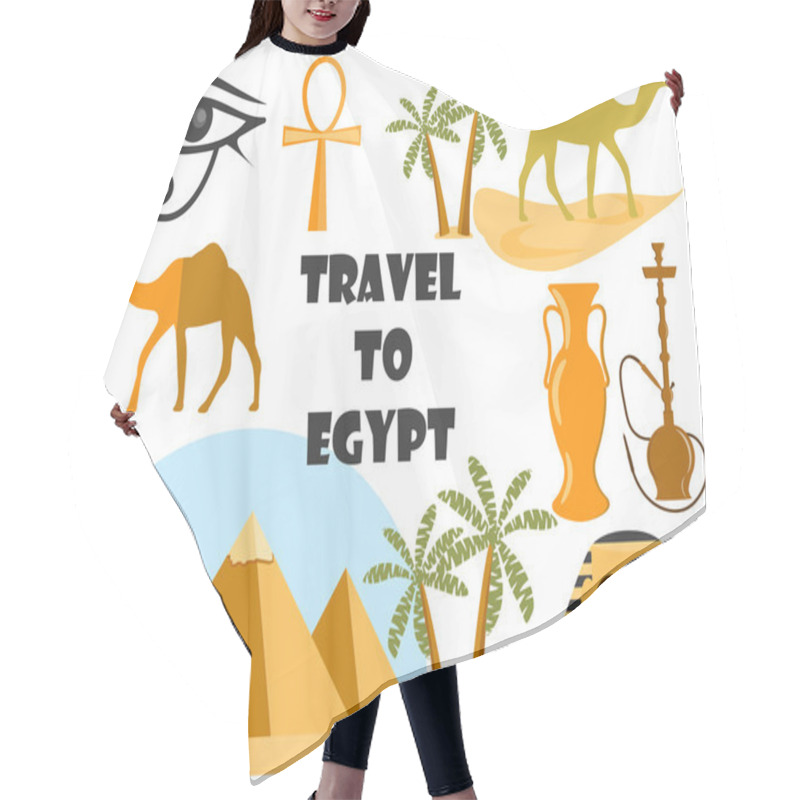 Personality  Travel To Egypt. Symbols Of Egypt. Tourism And Adventure. Hair Cutting Cape