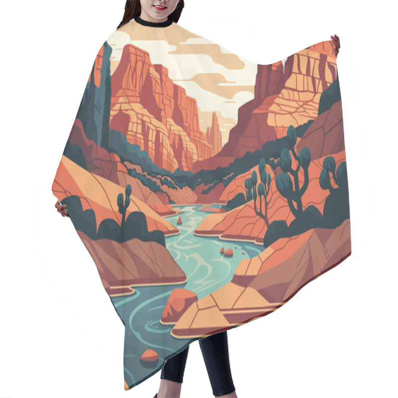 Personality  Canyon With A River Running Through It. Vector Illustration In Flat Style Hair Cutting Cape