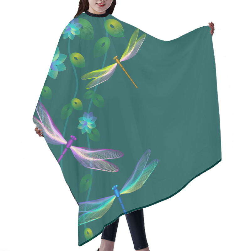 Personality  Card With Dragonflies On Dark Green Background Hair Cutting Cape