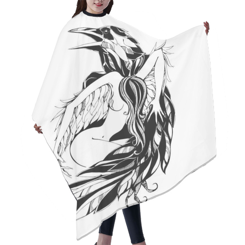 Personality  Raven And Angel.Tattoo Vector Illustration Hair Cutting Cape