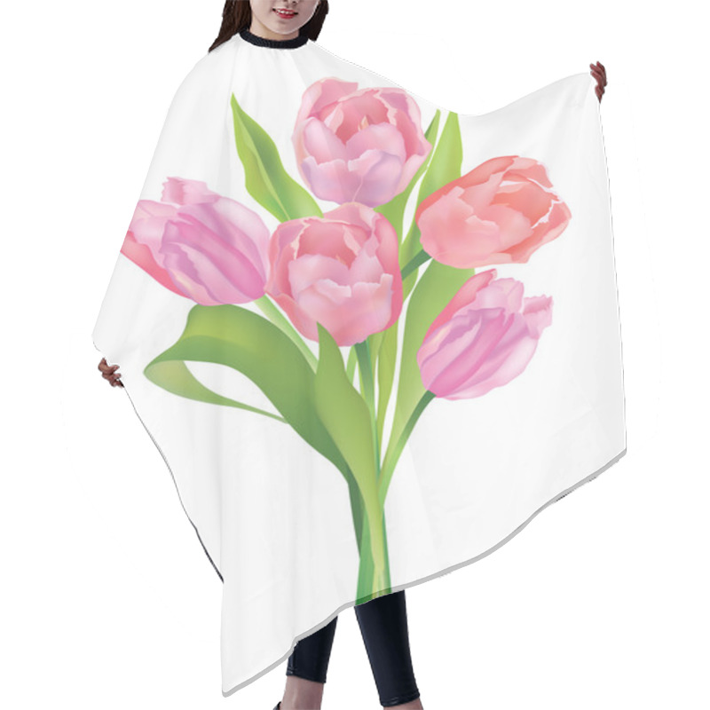 Personality  Flower Bouquet. Tulips Bouquet Isolated. Hair Cutting Cape