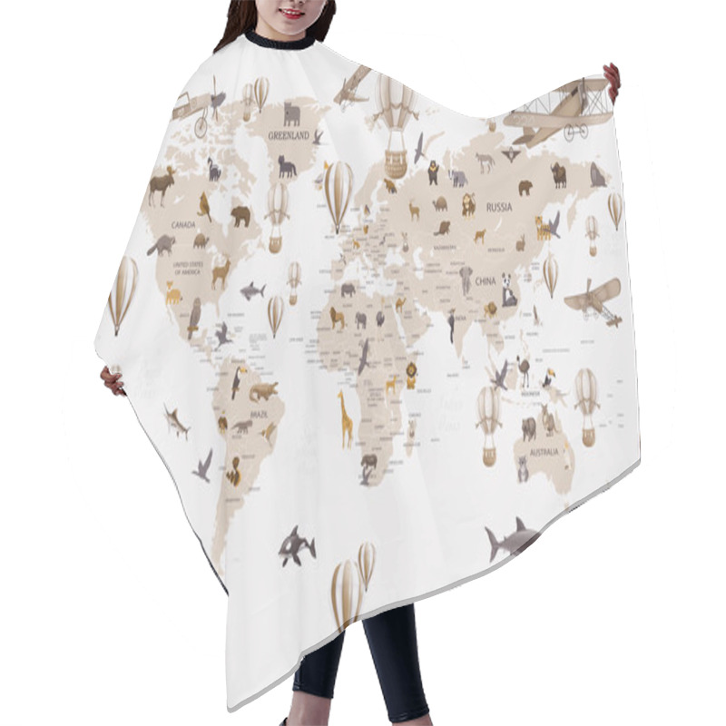 Personality  Educational World Map Wallpaper Design For Children's Rooms Hair Cutting Cape