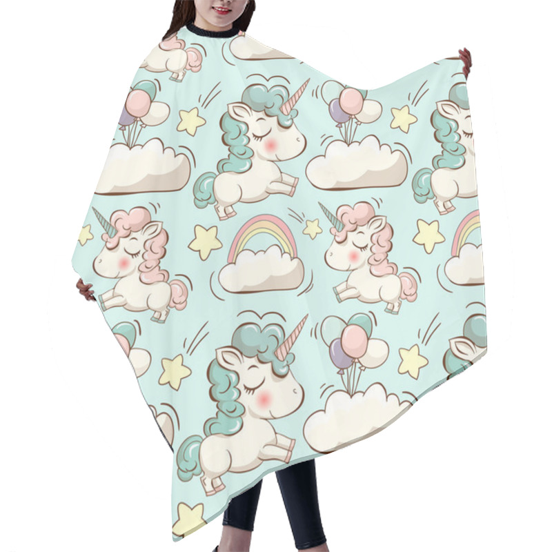 Personality  Pattern With Cute Unicorns And Clouds Hair Cutting Cape