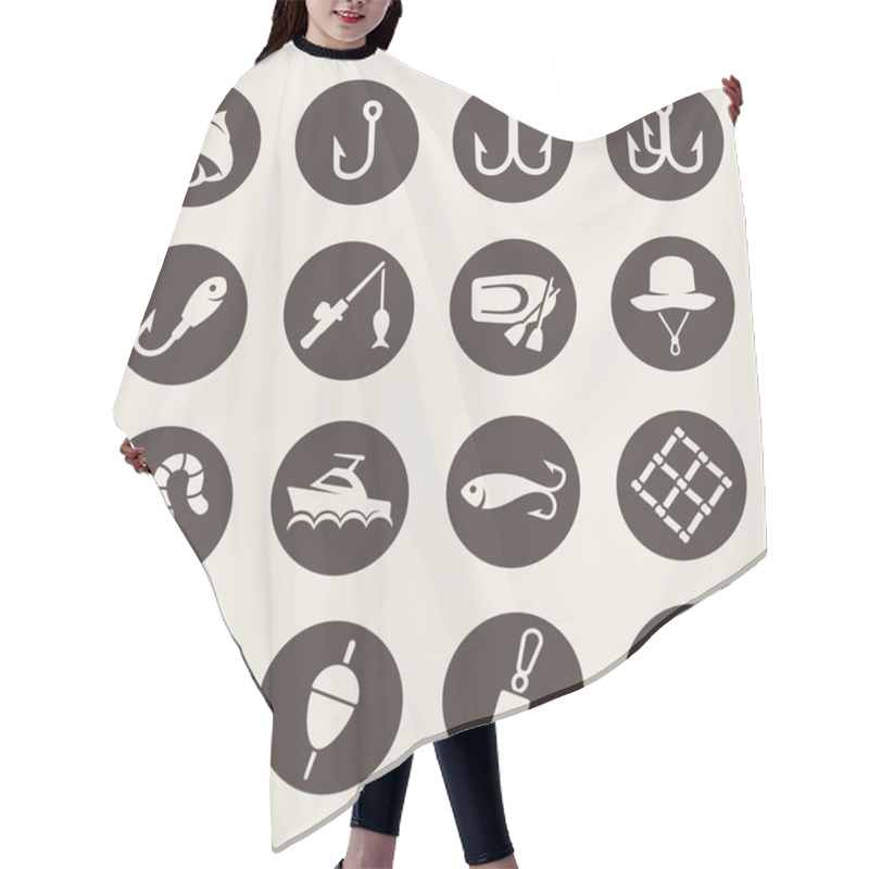 Personality  Set Of Fishing Icons Hair Cutting Cape