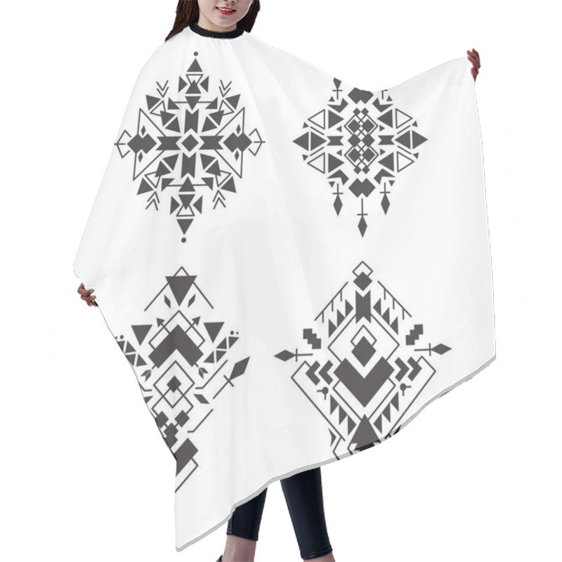 Personality  Abstract Geometric Aztec Patterns Set. Mexican Tribal Ethnic Design. Indian Traditional Ornament. Collection Of Elements For Decoration, Card, Tattoo, Cover, Vector Illustration Isolated On White. Hair Cutting Cape