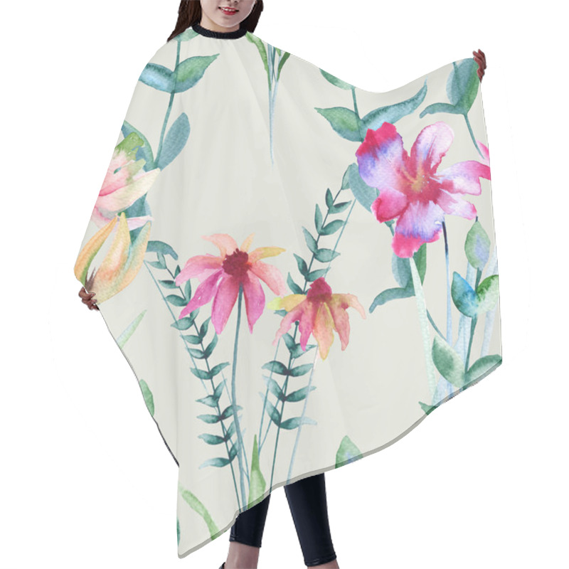 Personality  Background Of Wildflowers. Seamless Pattern. Hair Cutting Cape