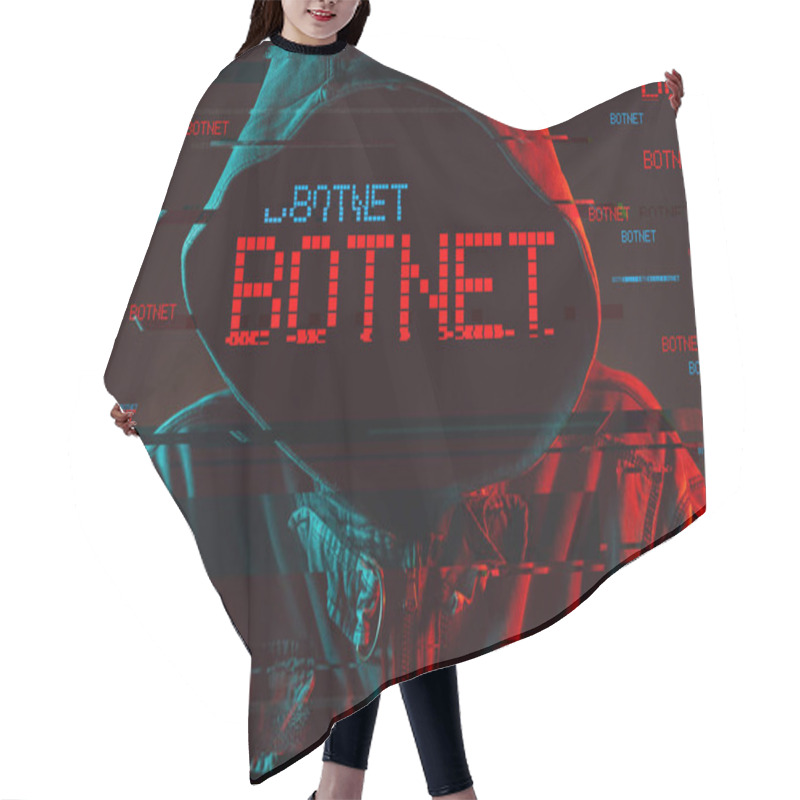 Personality  Botnet Concept With Faceless Hooded Male Person Hair Cutting Cape