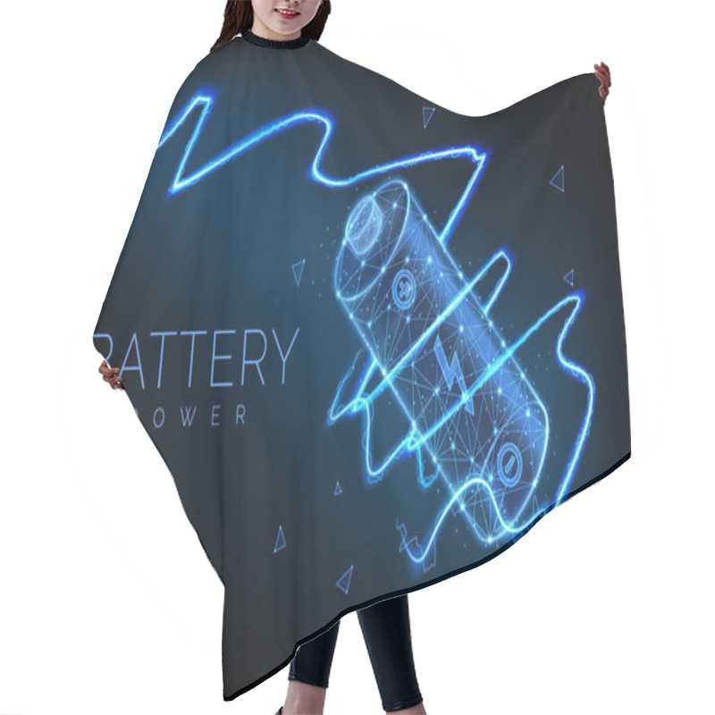 Personality  Abstract Low Poly Battery Charge From Electric Discharge Or Lightning, High Voltage, Long Battery Charge And Energy, Vector Illustration. Hair Cutting Cape