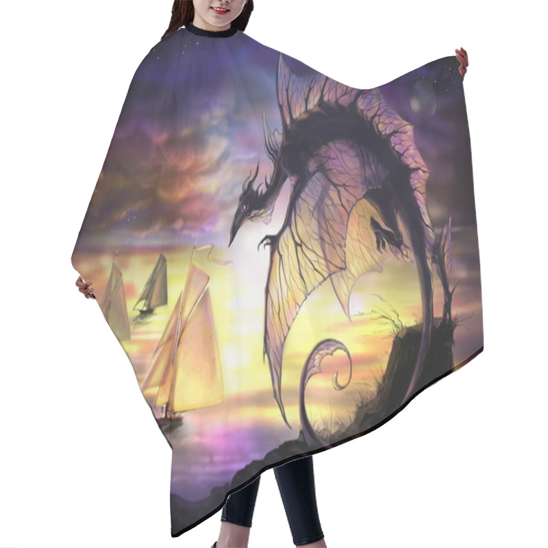 Personality  Cartoon Dragon And Sailing Vessel In Another World Hair Cutting Cape