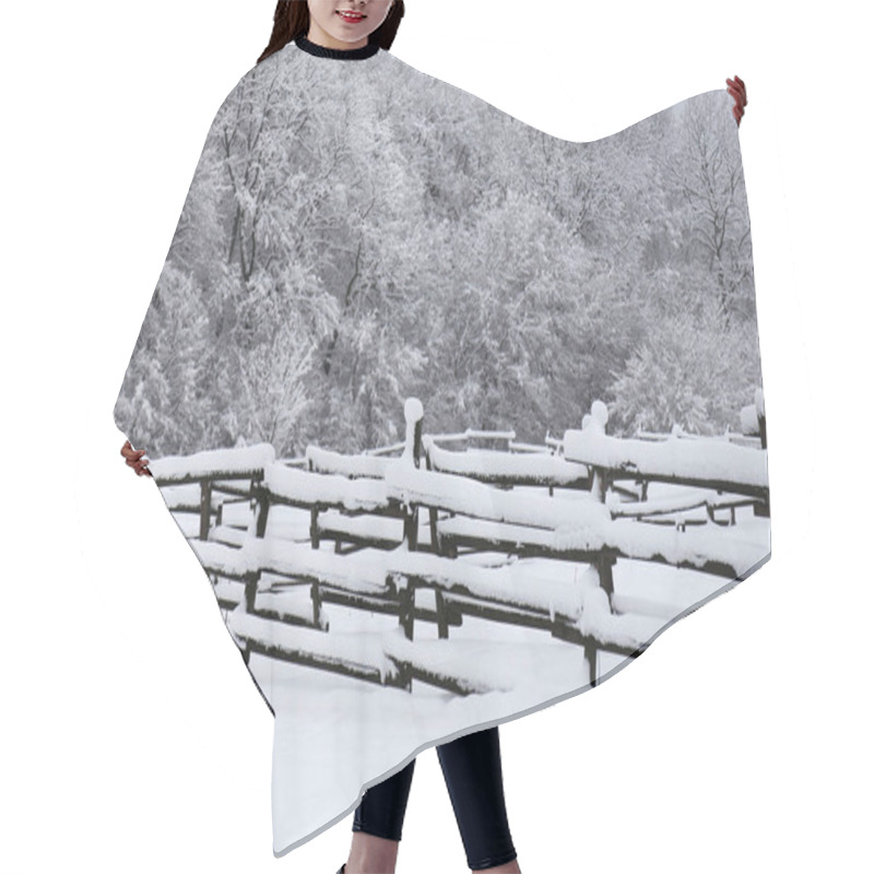 Personality  Photo Of A Fabulous Snowy Corral As A Winter Background Hair Cutting Cape