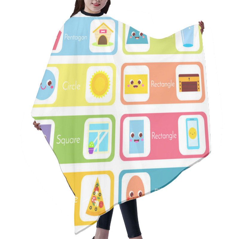 Personality  Set Of Flashcards Wtih Forms And Objects. Geometric Shapes For Kids. Educational Material For Children, Kids, Toddlers. Hair Cutting Cape