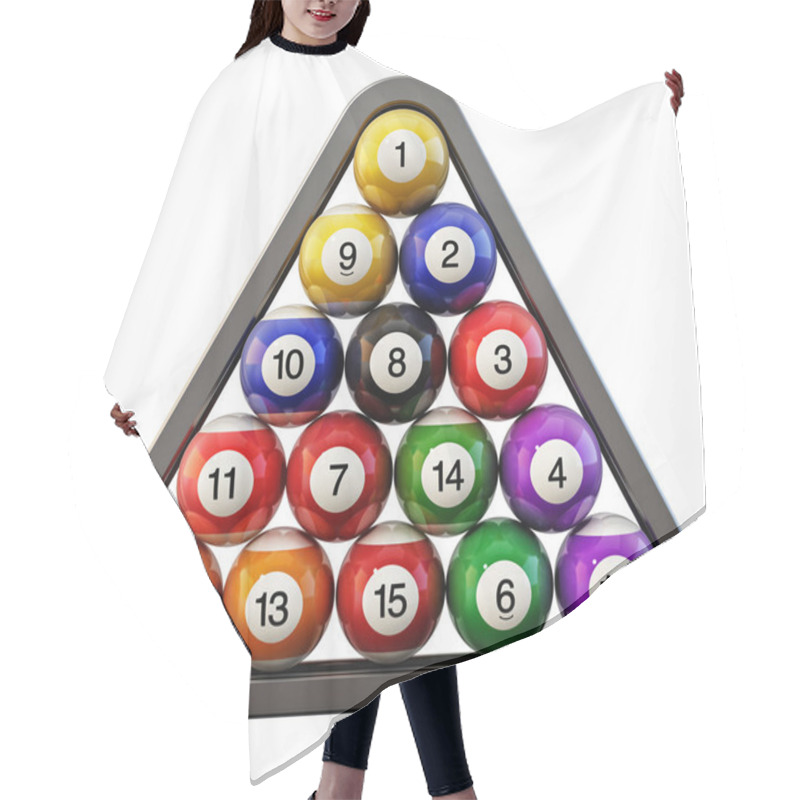 Personality  Pool Or Billiard Balls Arrangement Inside Billiards Triangle. 3D Illustration. Hair Cutting Cape