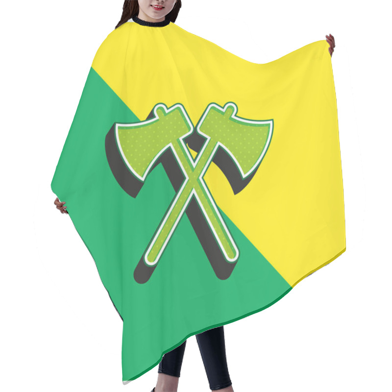 Personality  Axes Green And Yellow Modern 3d Vector Icon Logo Hair Cutting Cape