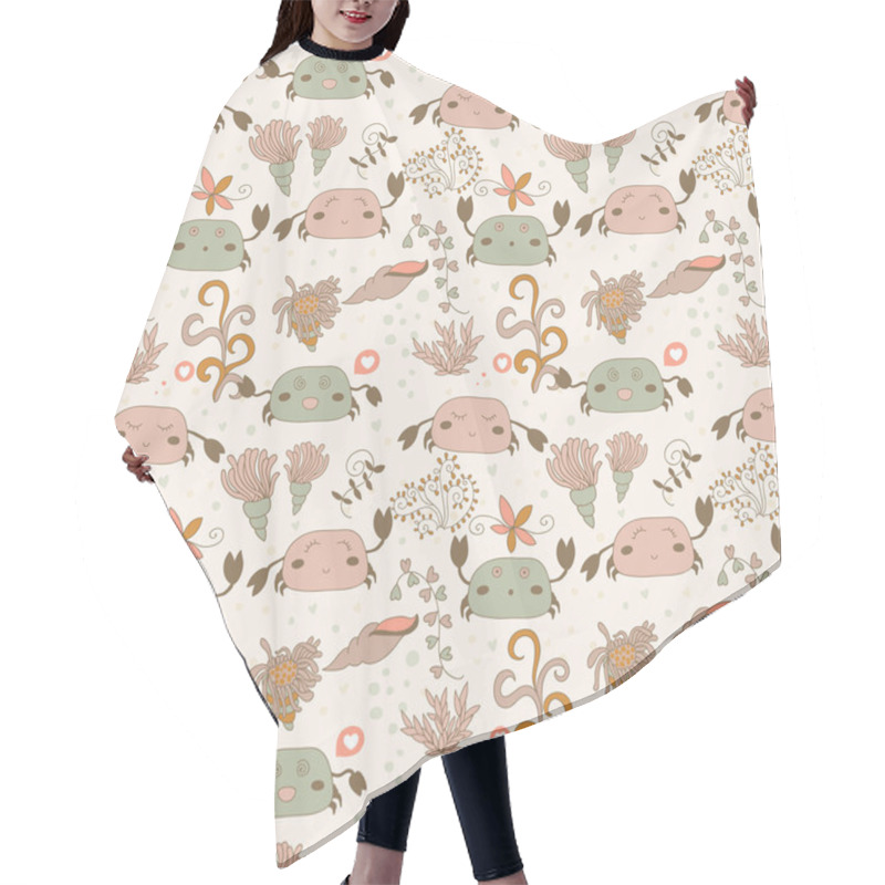 Personality  Funny Pattern With Cute Crabs. Cartoon Summer Pattern For Children Hair Cutting Cape