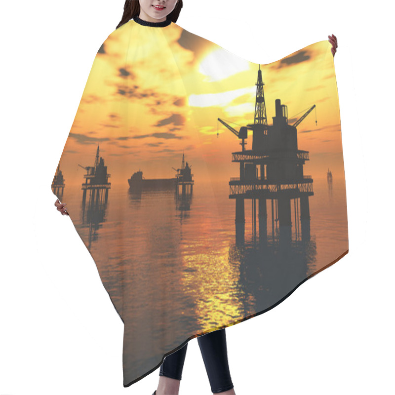 Personality  Oil Field Pumps Silhouettes In The Sunset 3D Render Hair Cutting Cape