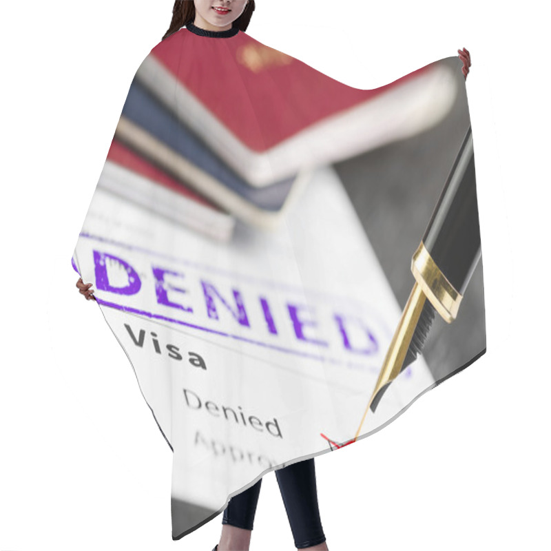 Personality  Visa Application Denied, Close Up Shot Of A Form, Passports And Pen. Hair Cutting Cape