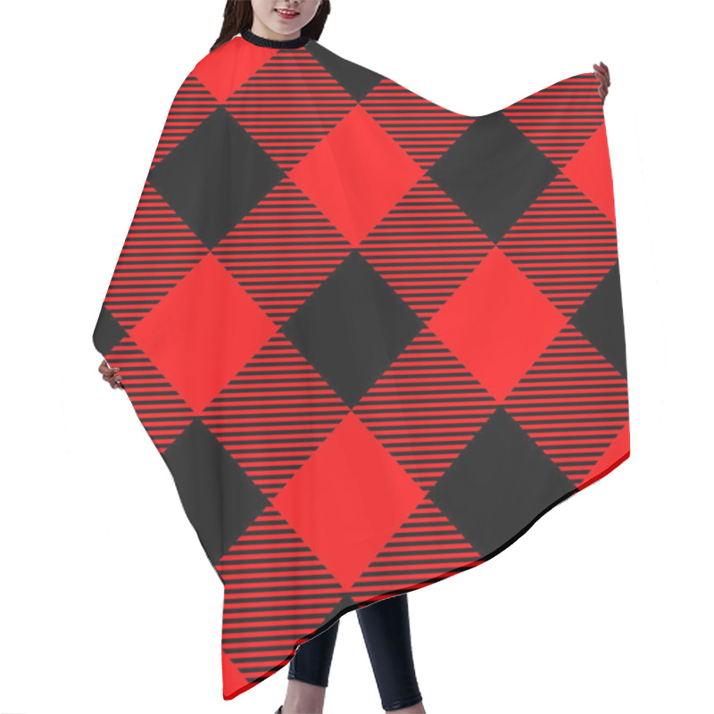 Personality  Lumberjack Plaid Pattern In Red And Black. Seamless Vector Pattern. Simple Vintage Textile Design Hair Cutting Cape