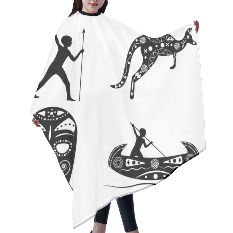 Personality  Black - White Silhouettes Of Traditional Australian Shaman Mask, Hair Cutting Cape