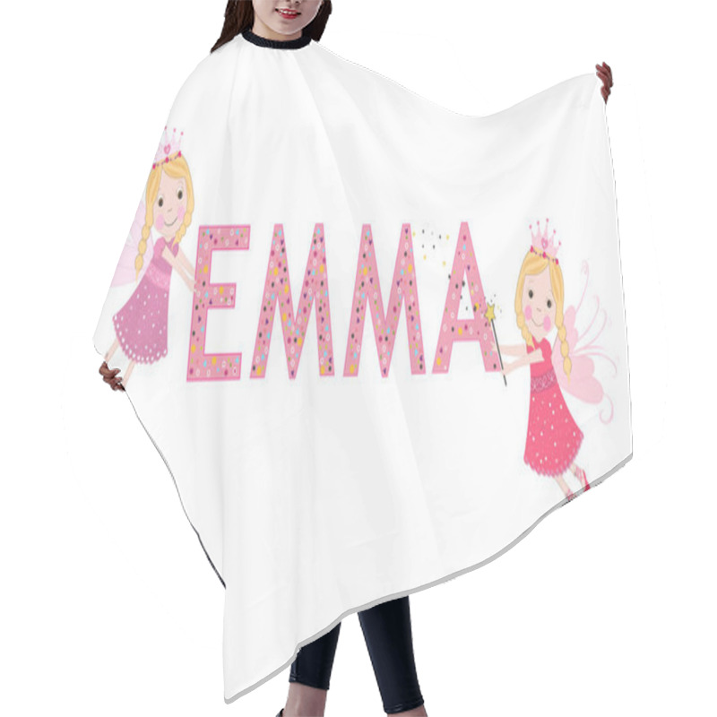 Personality  Emma Female Name With Cute Fairy Tale Vector Hair Cutting Cape