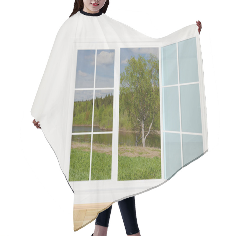 Personality  Summer Landscape Behind A Window Hair Cutting Cape