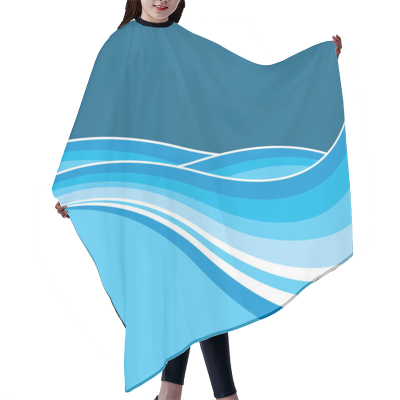 Personality  Sea Waves Blue Background Illustration Hair Cutting Cape