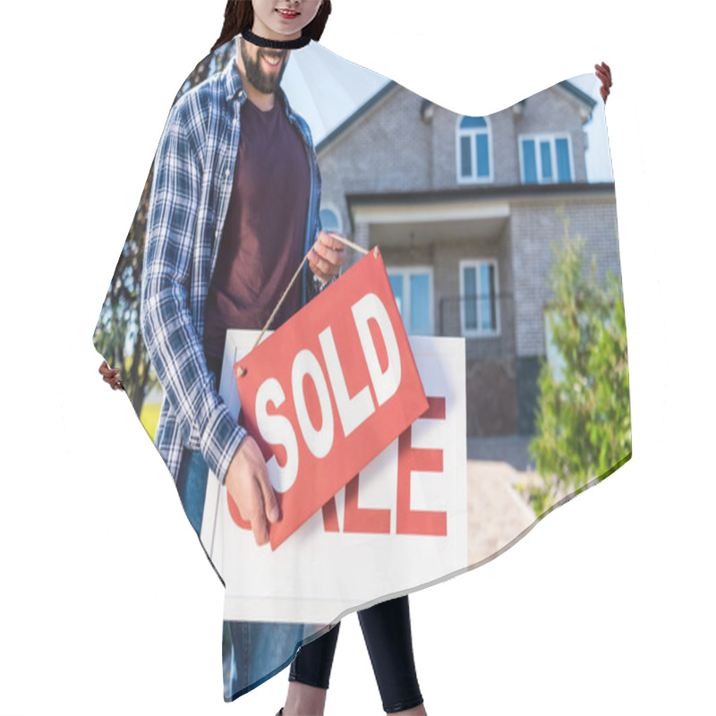 Personality  Man Hanging Sold Sign Hair Cutting Cape