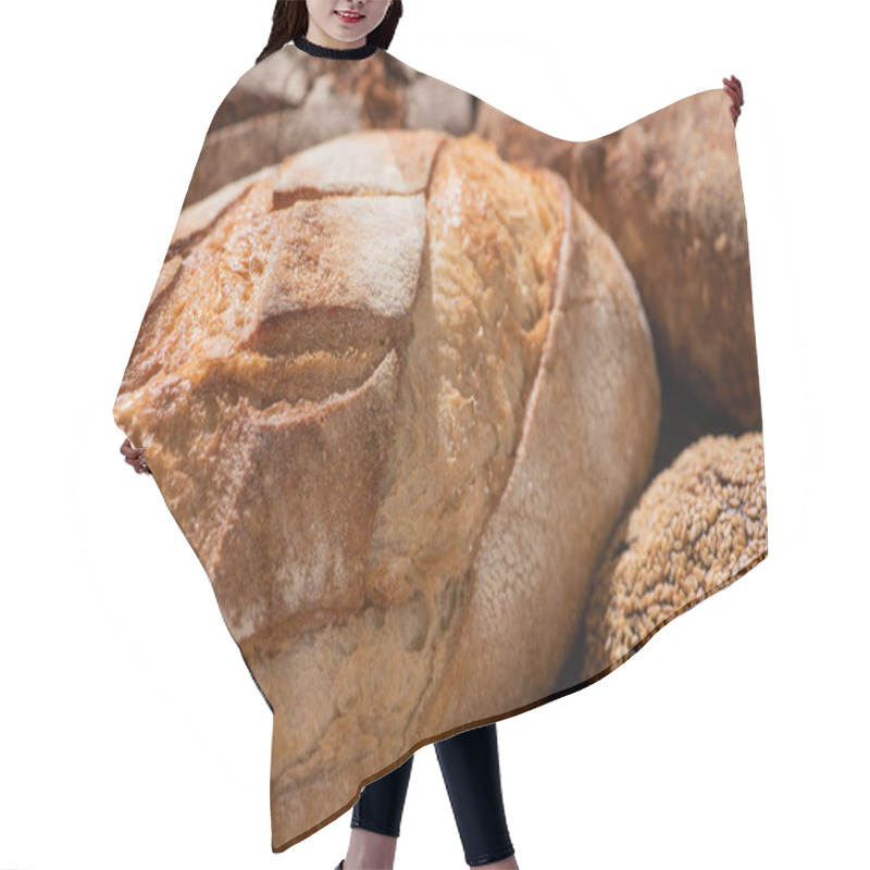 Personality  Close Up View Of Fresh Baked Brown And White Bread Hair Cutting Cape