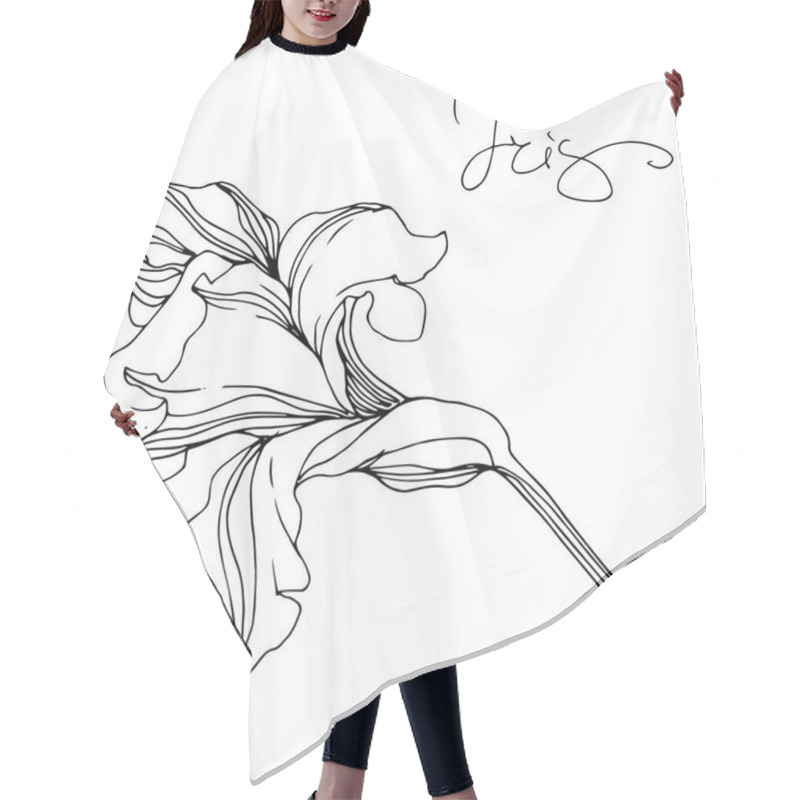 Personality  Vector Monochrome Isolated Iris Flower Illustration On White Background Hair Cutting Cape