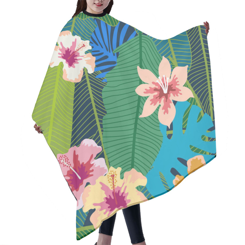 Personality  Green Tropical Background With Banana Leaves And Flowers. Hair Cutting Cape